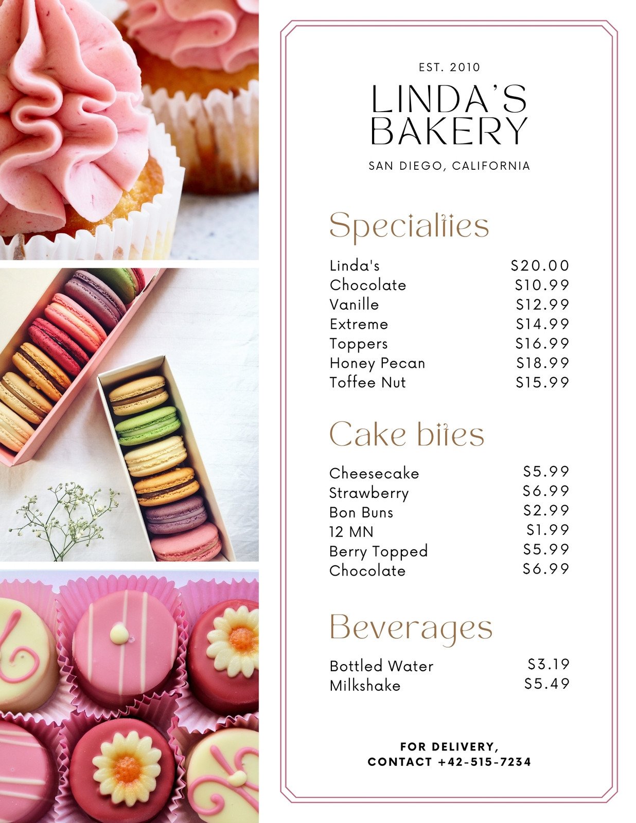 White Classy Photo Collage Bakery Menu Templates By Canva