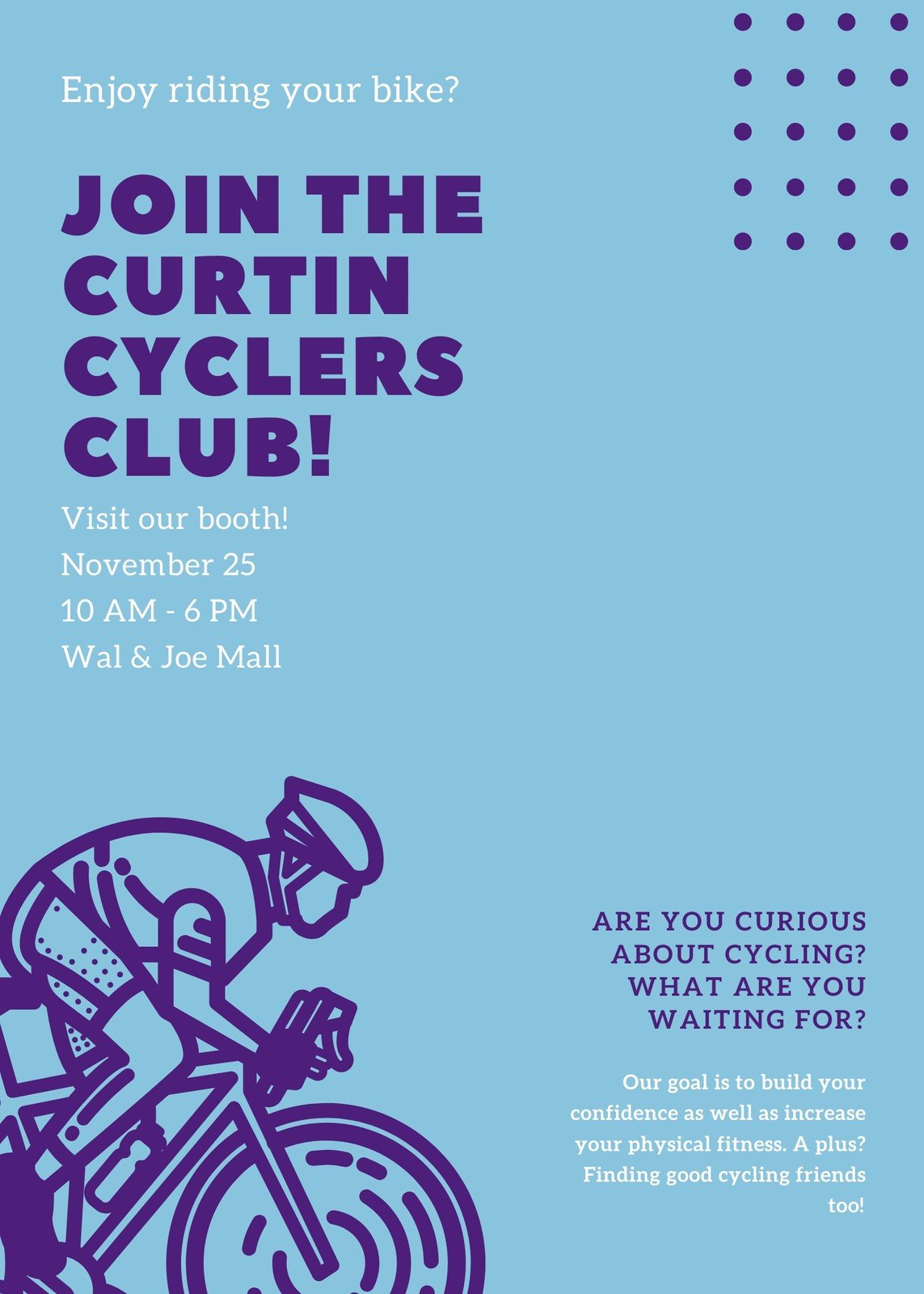 Blue Dark Violet Illustrated Bike Cycling Club Flyer