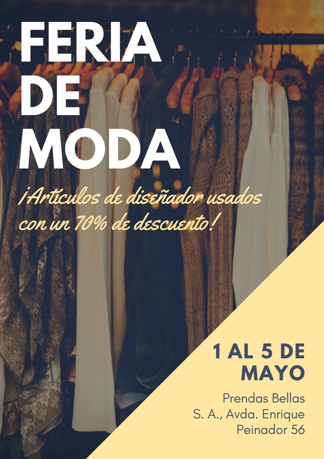 Retrato elegante de mujer con texto de ventas en español para liquidación  de ropa