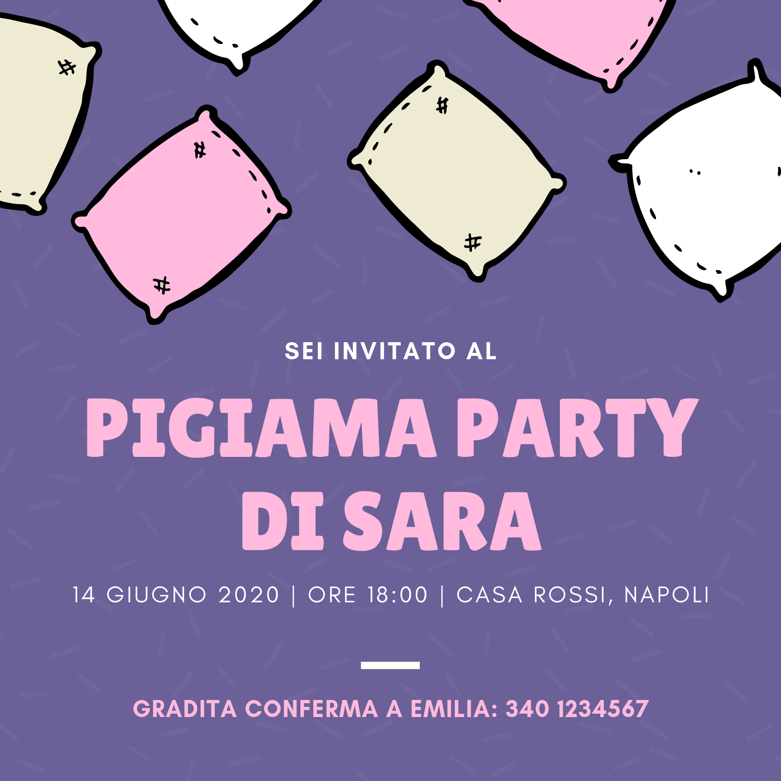 Segnagusto confetti e dolci festa di compleanno tema viola Modello cod –  Inviti Design