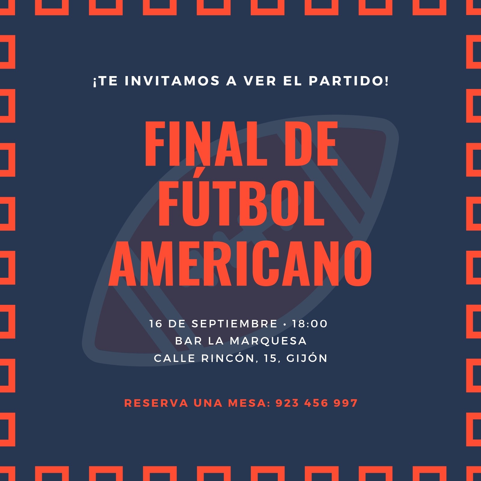 Tarjeta de invitacion Futbol azul (Sencilla)