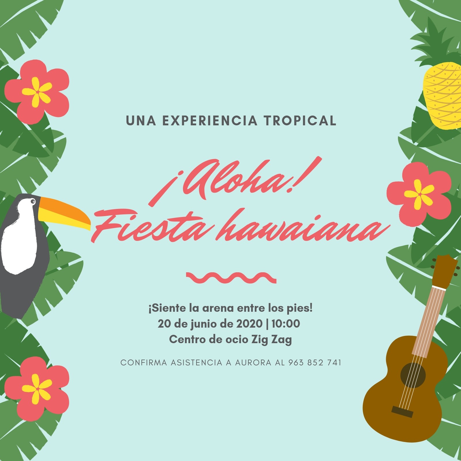 pasión Cubeta Perversión Plantillas de invitaciones Fiesta Hawaiana editables | Canva