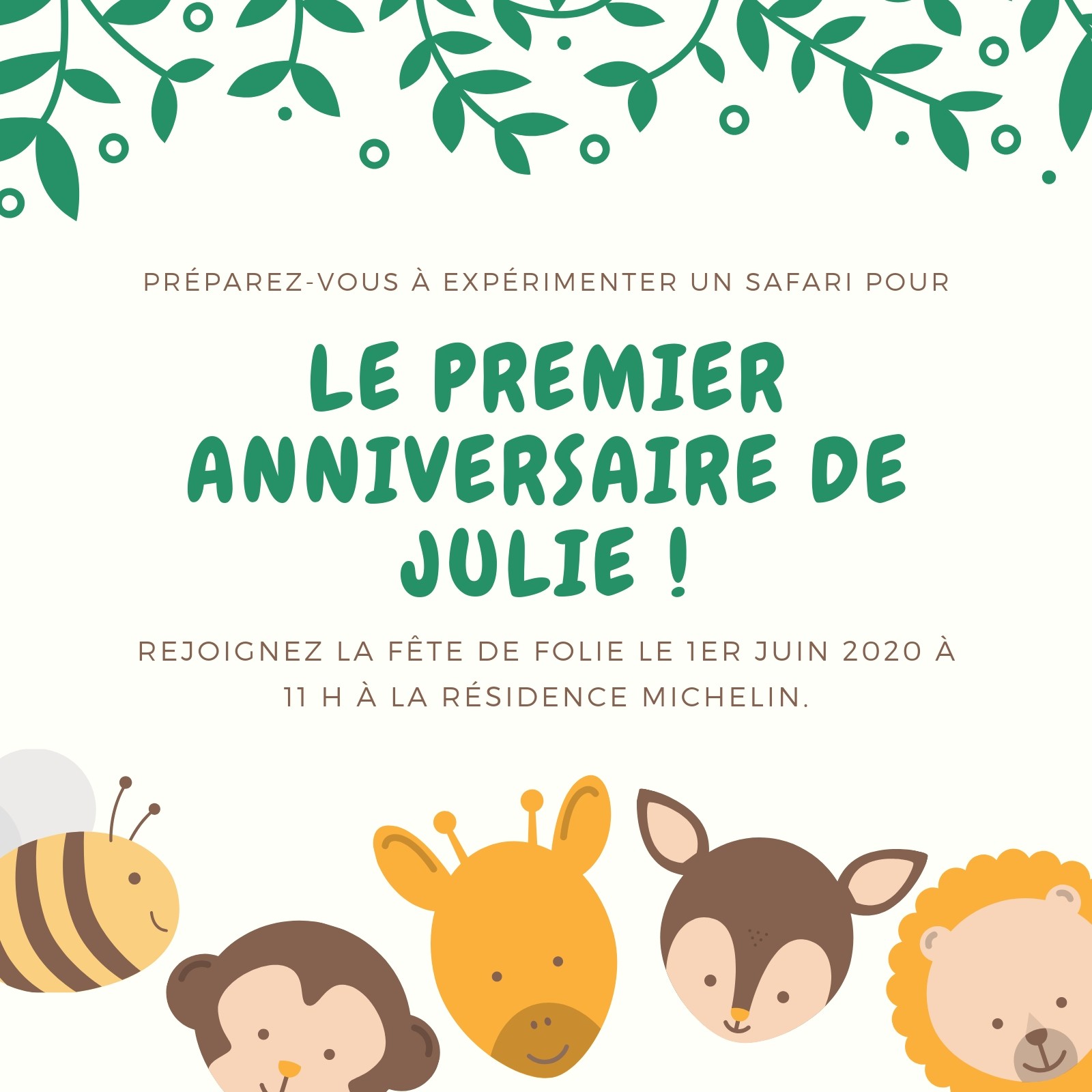 Invitation Anniversaire - Thème Biche & Forêt Rose crème - Mmez