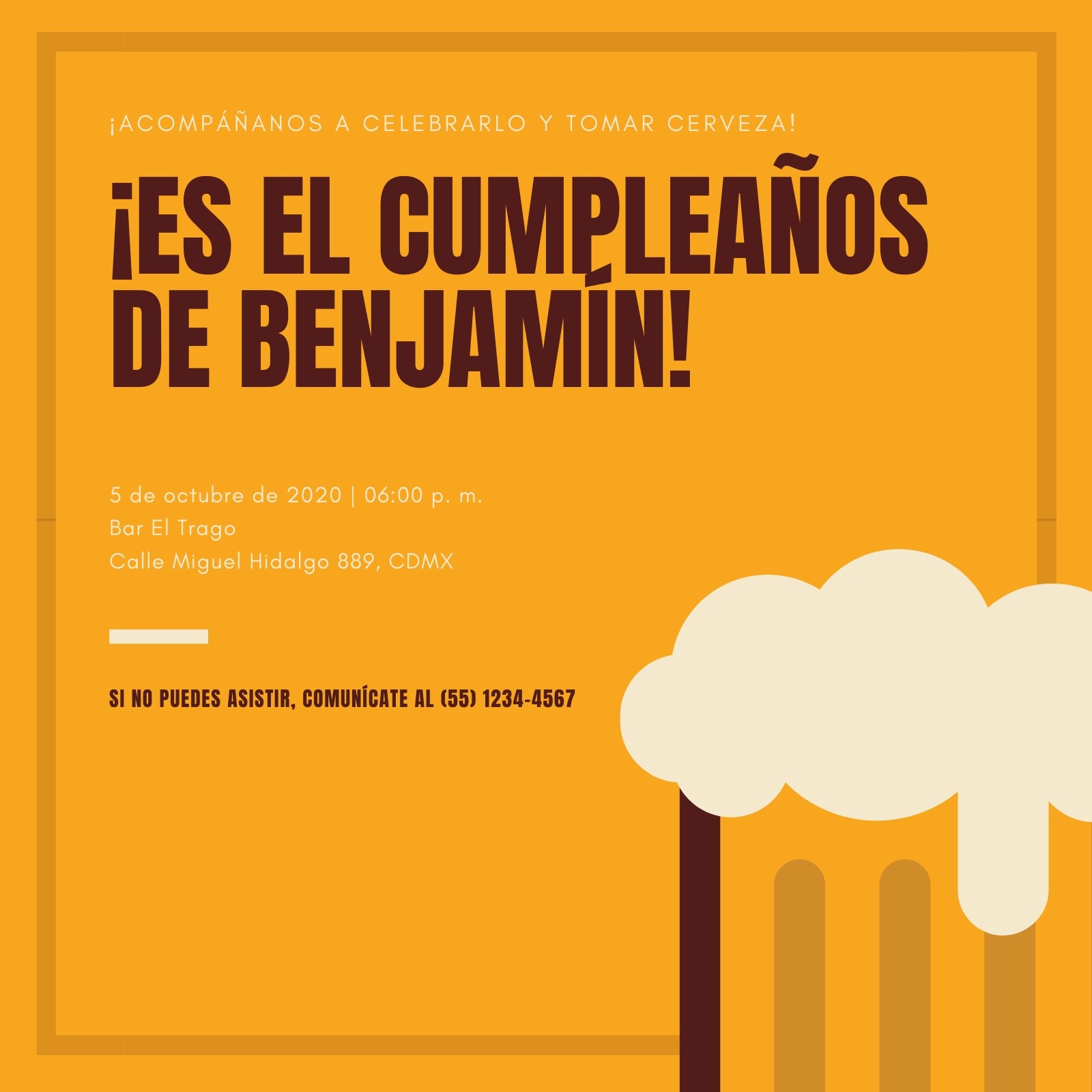 Amarillo Cerveza Fiesta de Cumpleaños 50 Invitación