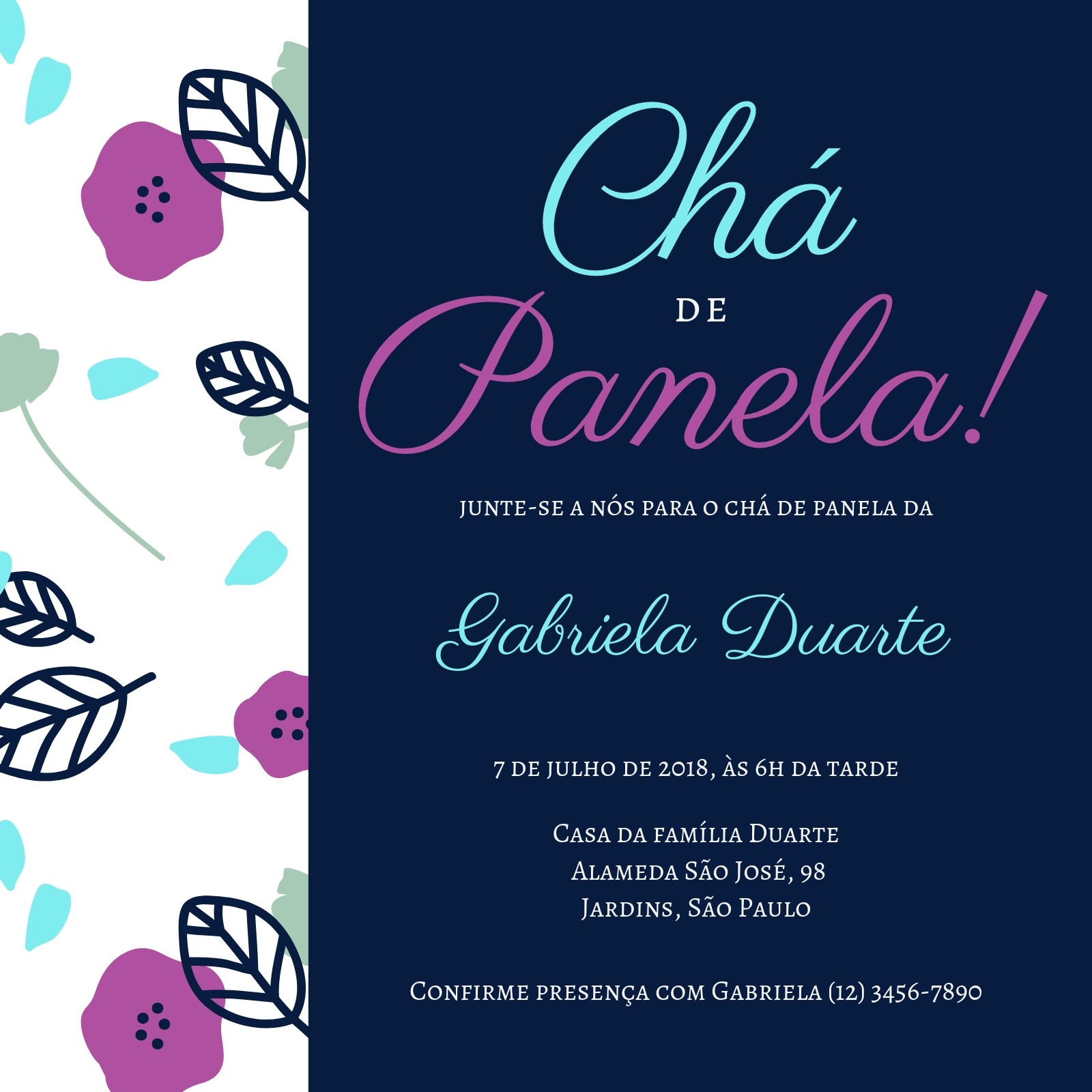 Modelos de convite de ch de panela gratuitos Canva