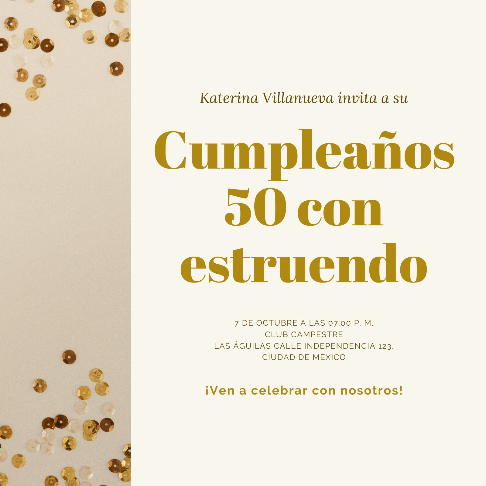Lentejuela Dorada Cumpleaños 50 Invitación