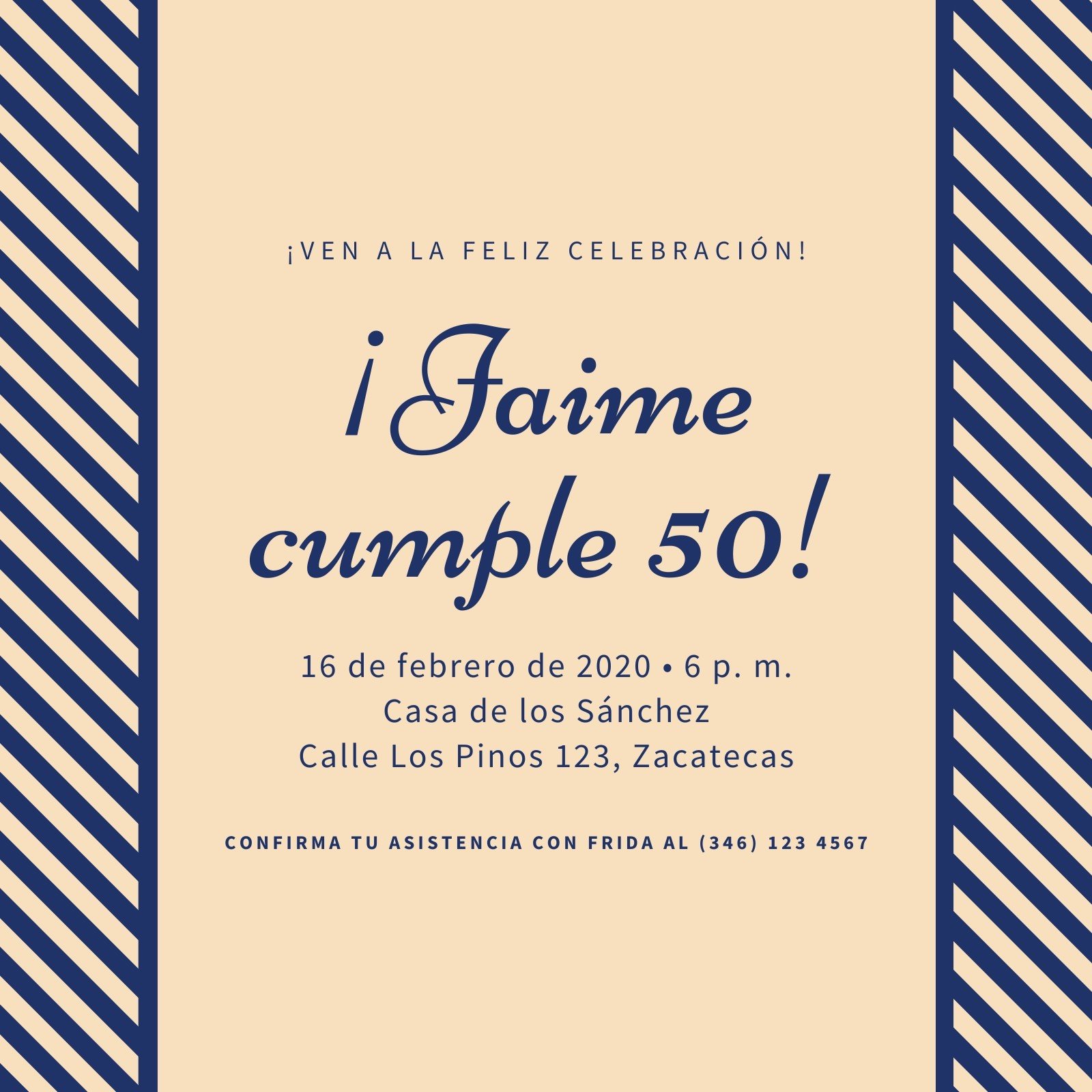 Azul y Dorado Rayas 50.º Cumpleaños Invitación