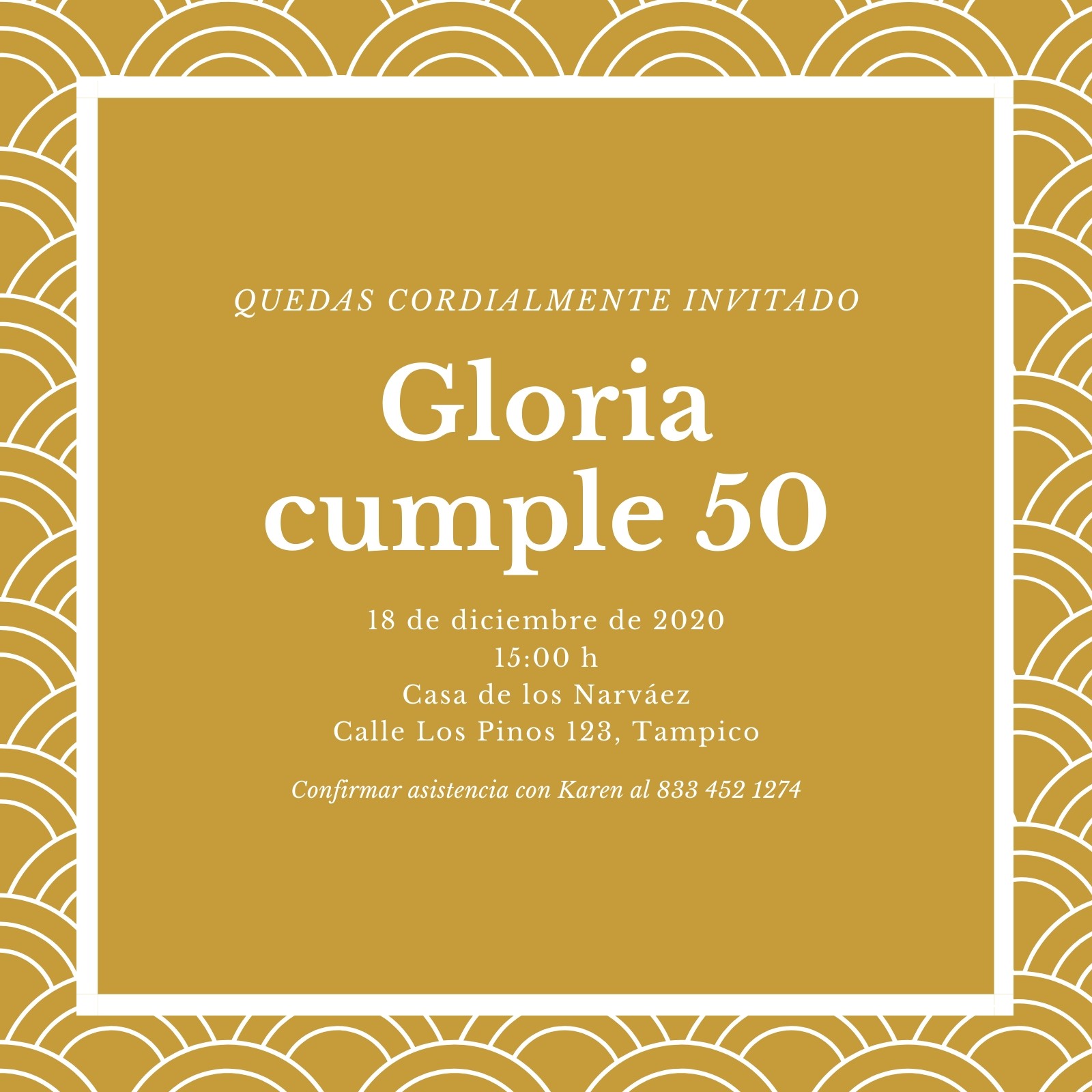 Fondo Dorado con Patrón Cumpleaños de 50 Invitación