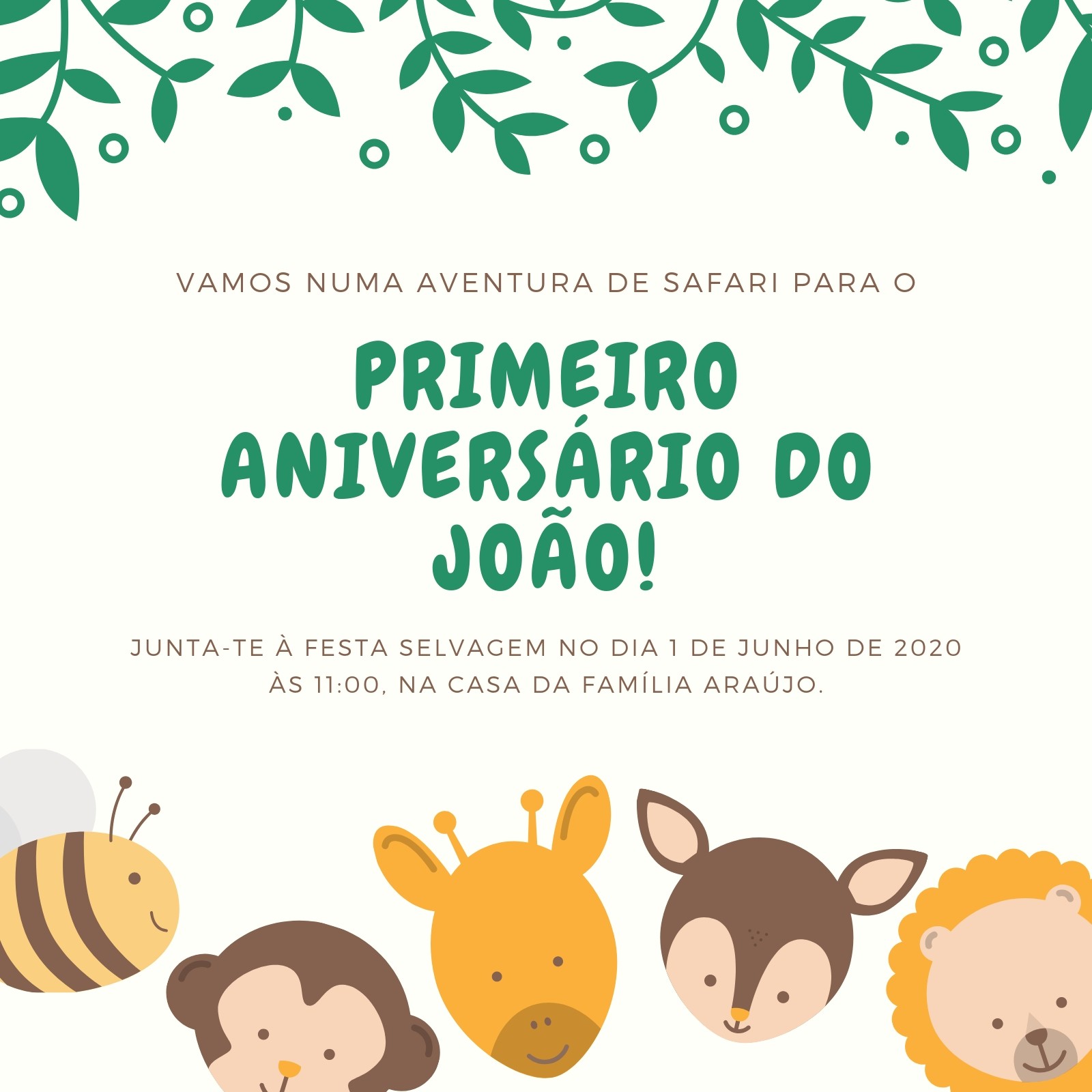 Convite Animais Selvagens - Carro Safari primeiro aniversa