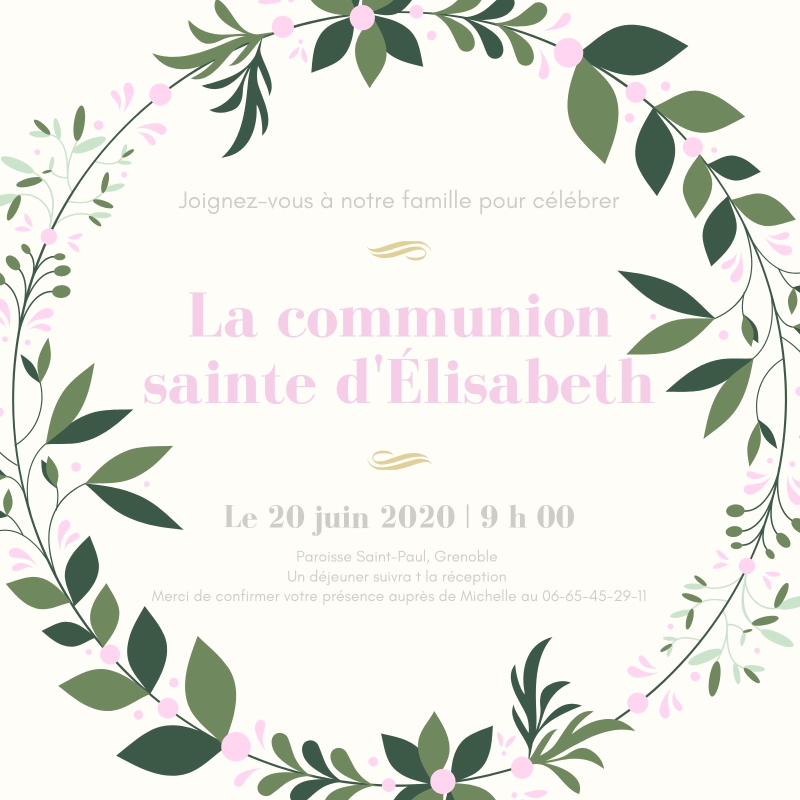 Fairepart & Invitations de communion Modèles gratuits Canva