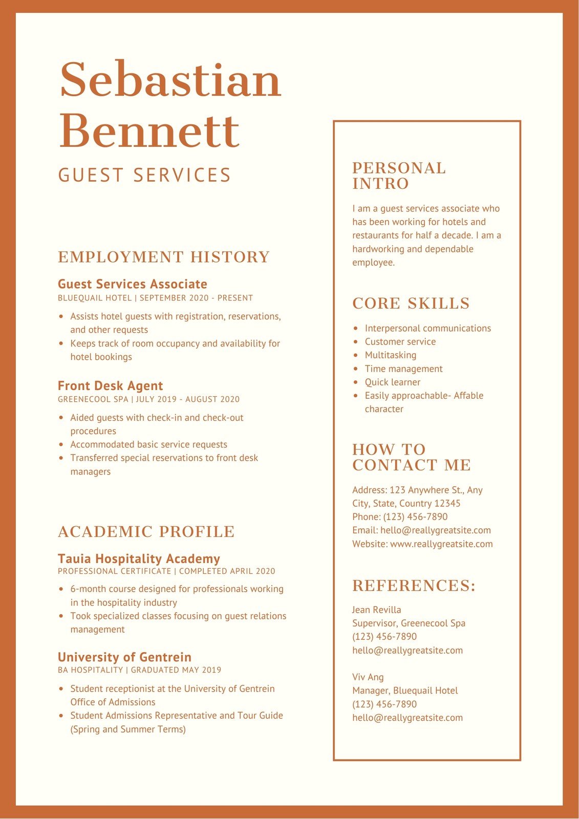 professional resume services hospitality