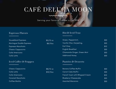 Blue And Black Modern Cafe Menu