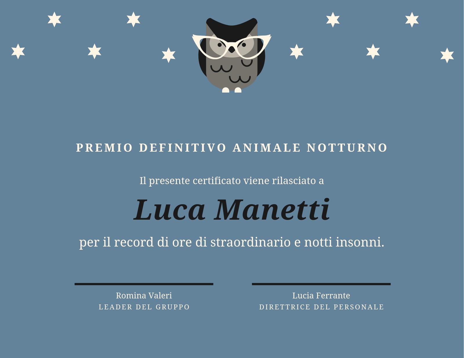 Animale Notturno Premio Certificato