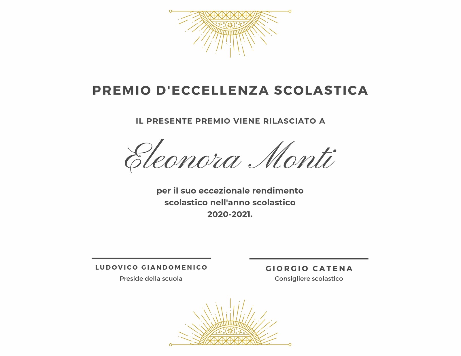 Bianco e Oro Elegante Premio Scolastico Certificato