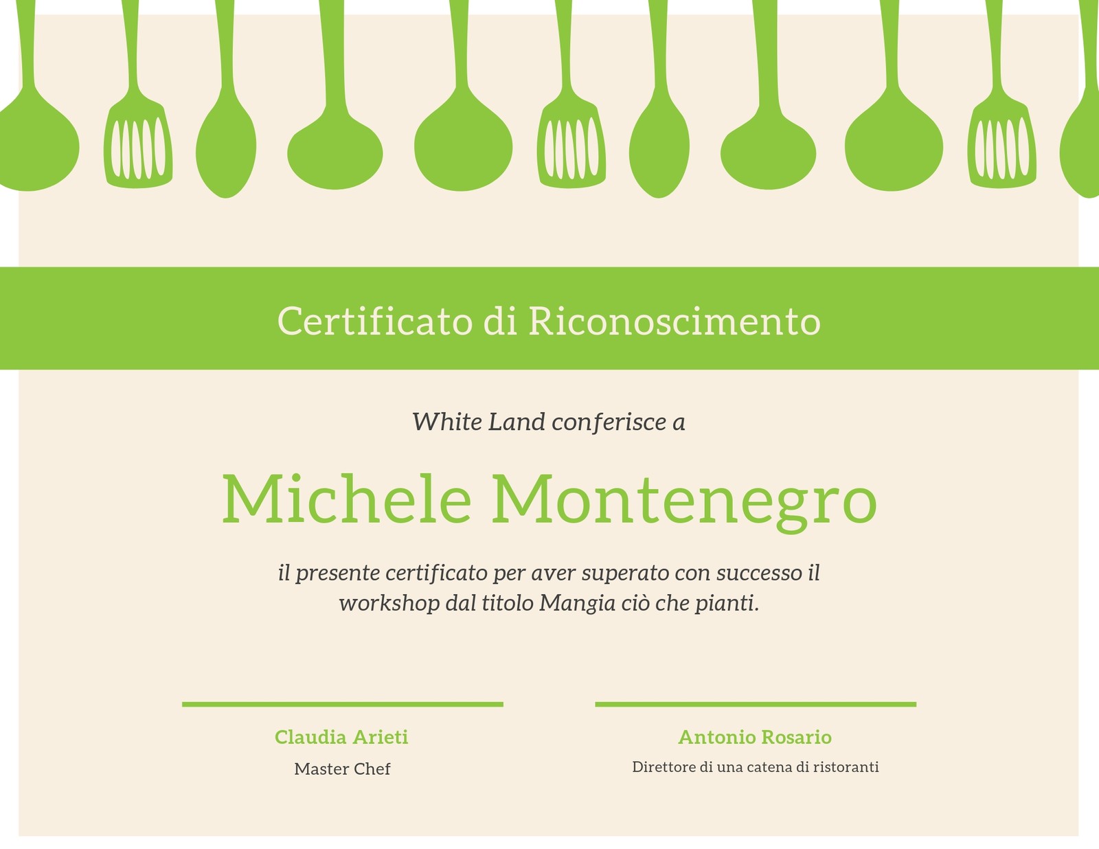 Verde Workshop di Cucina Utensili Riconoscimento Certificato
