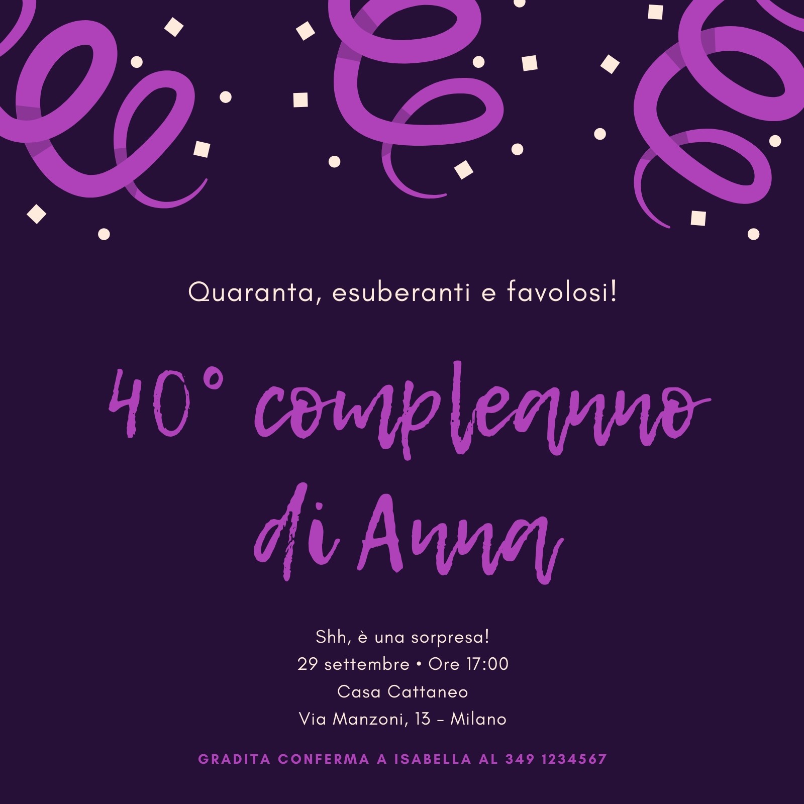 Segnagusto confetti e dolci festa di compleanno tema viola Modello cod –  Inviti Design