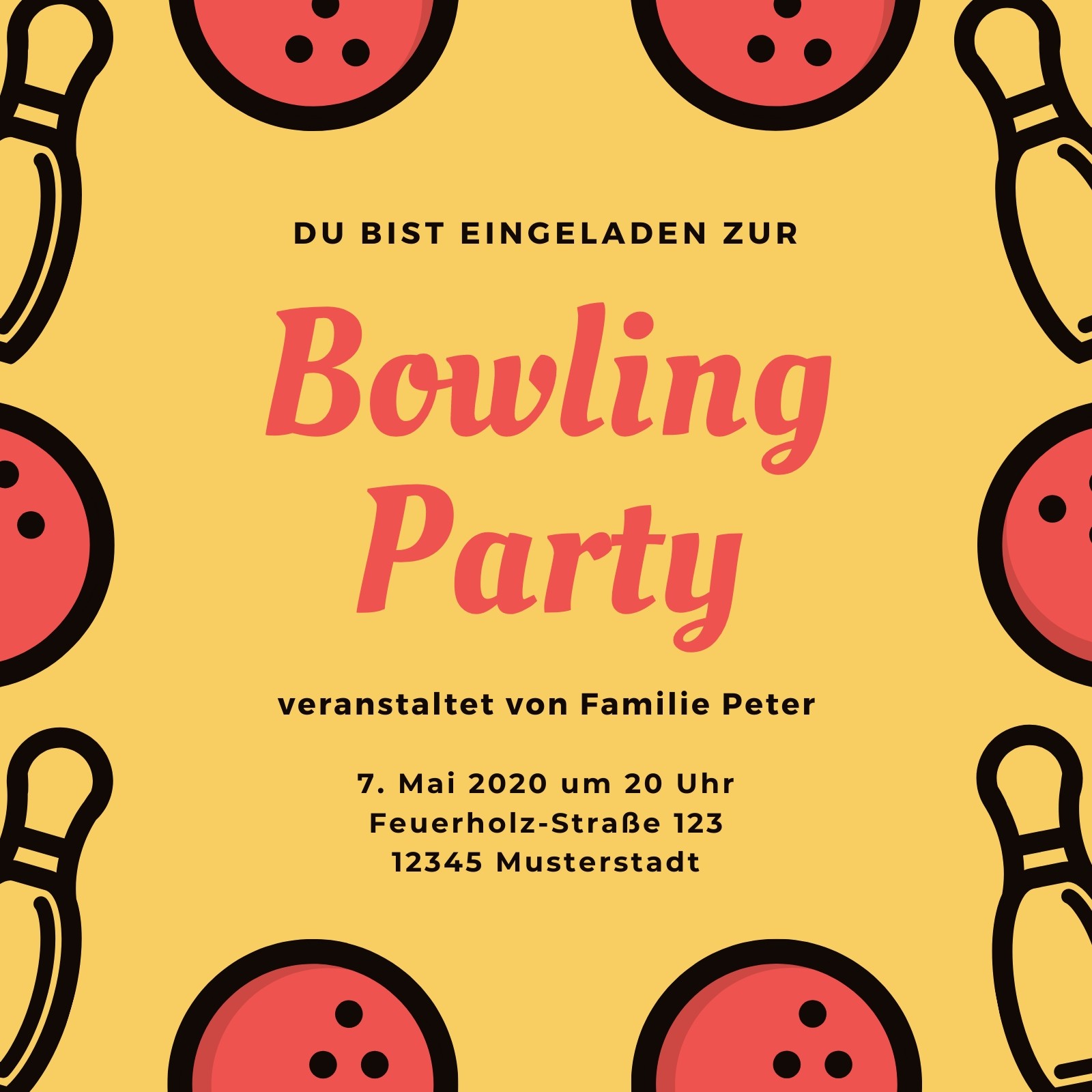 Einladungskarten bowling kostenlos drucken