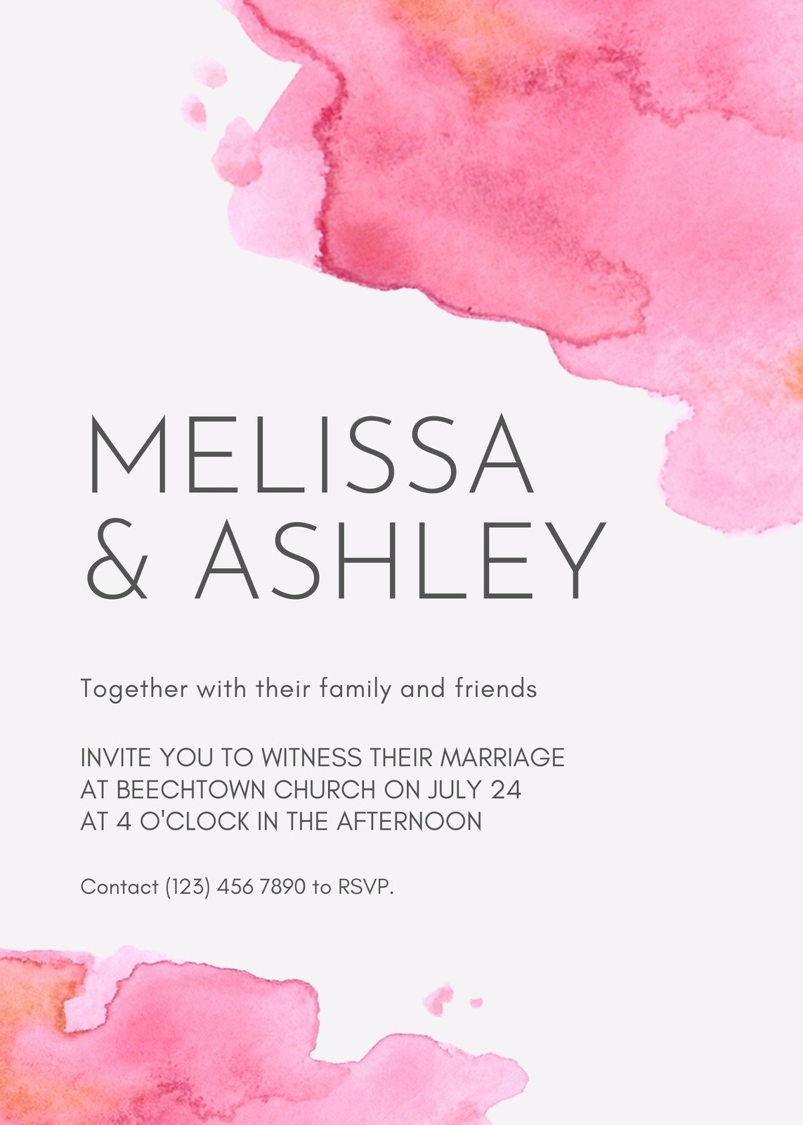 pink simple watercolor brush wedding invitation - templates by canva