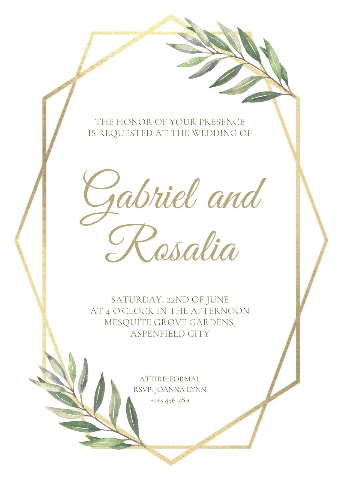 White and Gold Bordered Geometric Floral Wedding Invitation Templates