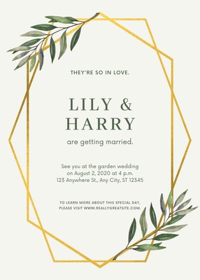 Green and Gold Box Border Geometric Floral Wedding Invitation ...