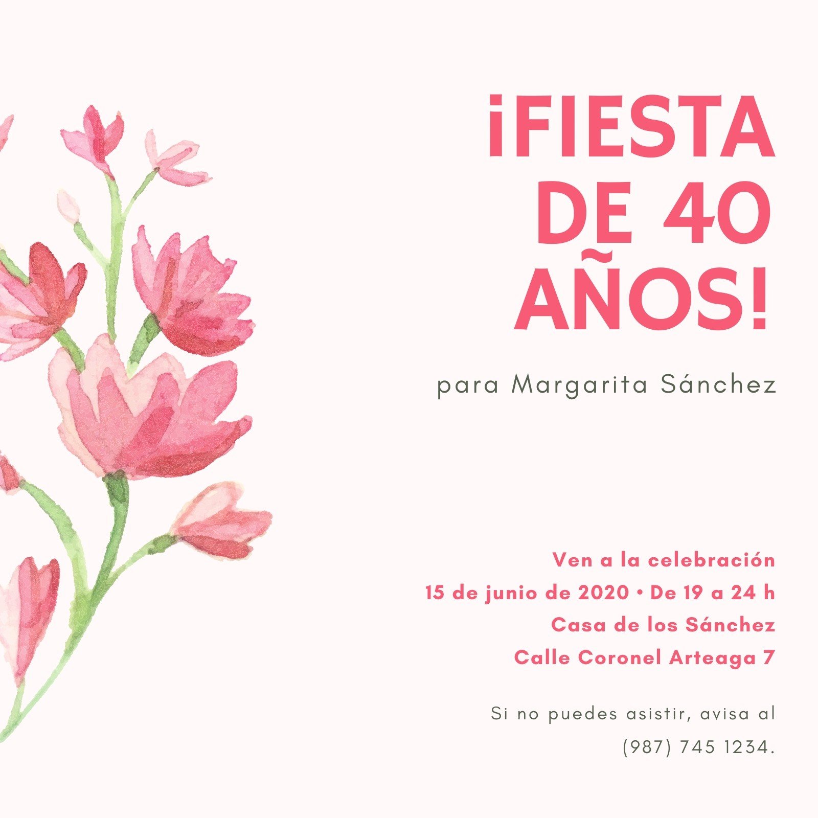 40 Años de, Invitación de Cumpleaños, Spanish, Español, Invitación