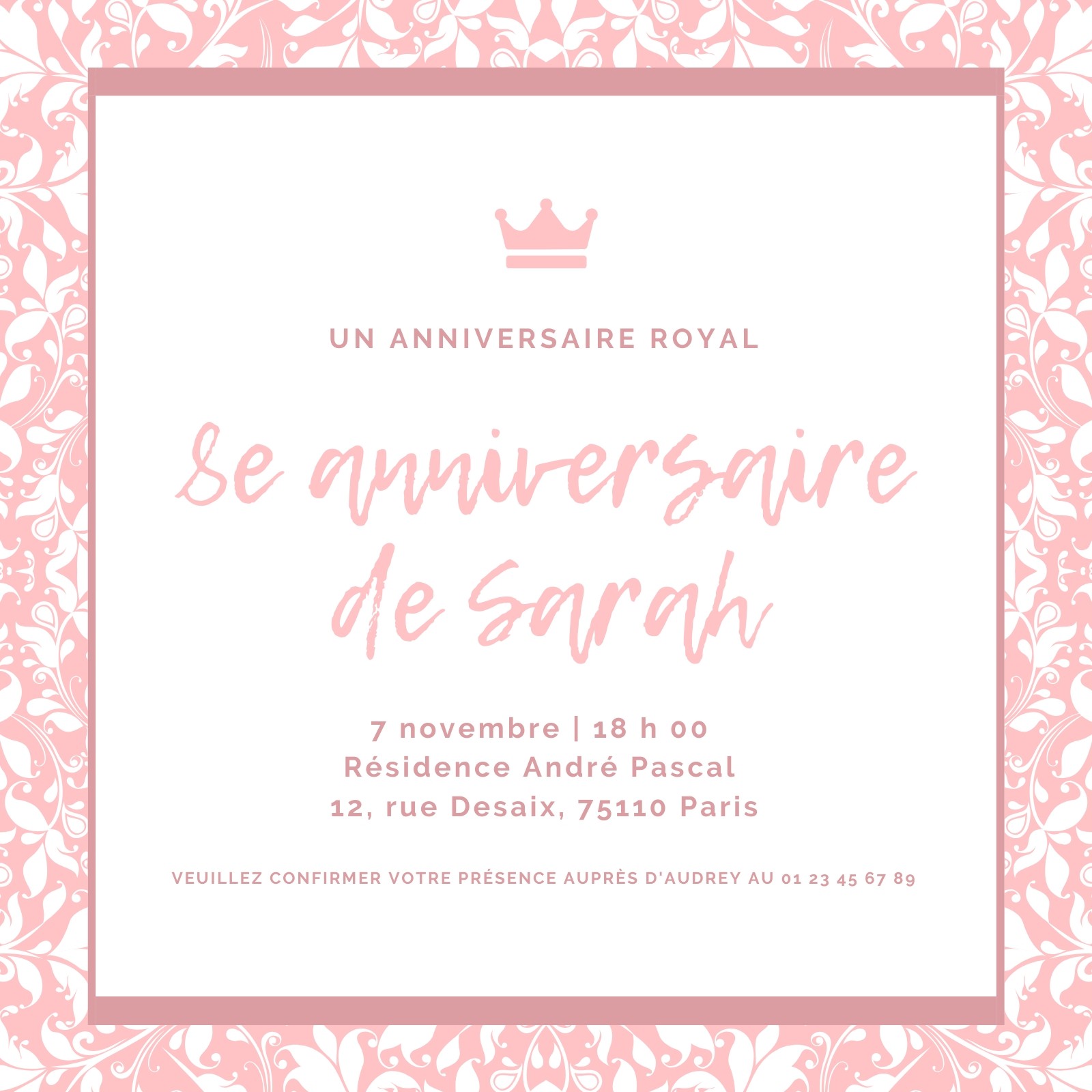 Invitation d'anniversaire Princesse personnalisée - Rose Quantité souhaitée  Veuillez choisir parmi les quantités proposées