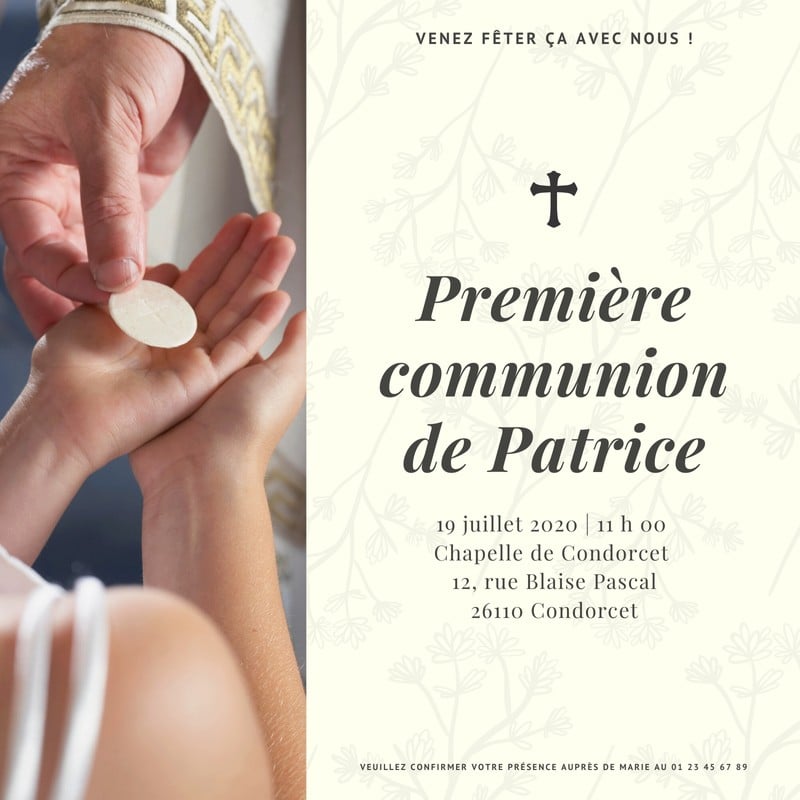Fairepart & Invitations de communion Modèles gratuits Canva