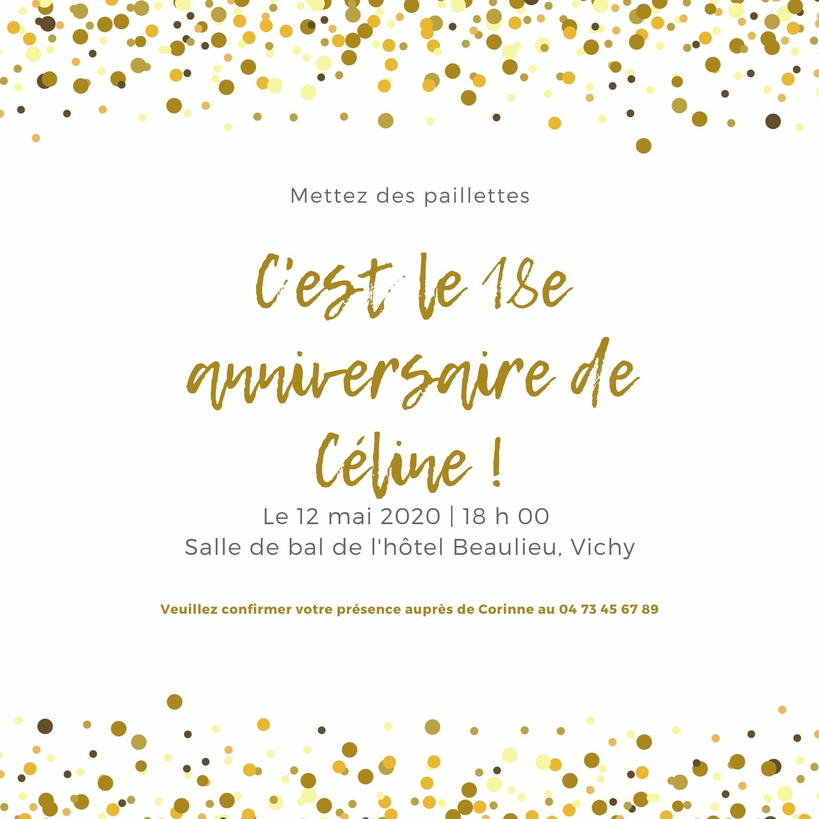 Carte invitation anniversaire fille 4 ans Paillettes