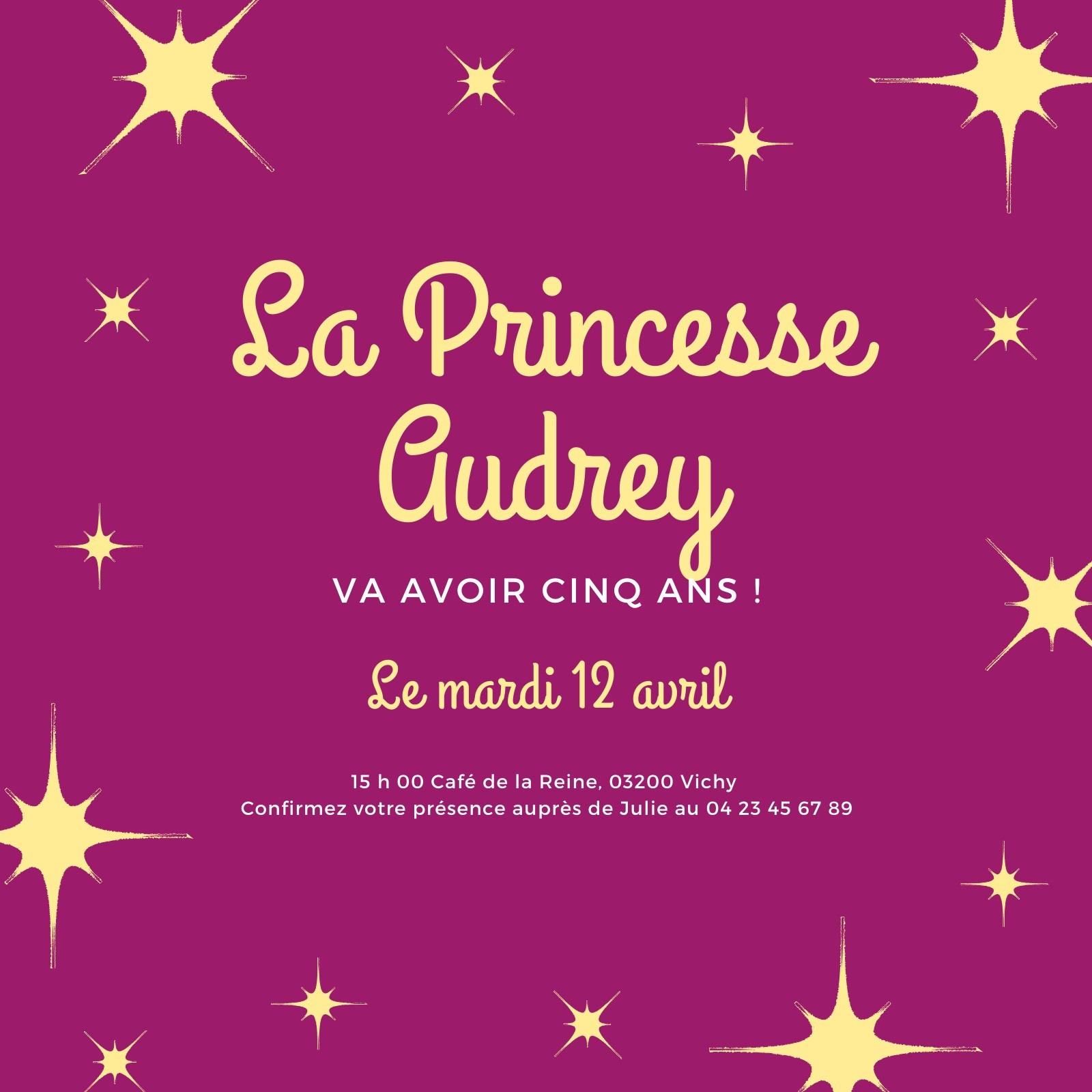 Invitation d'anniversaire Princesse personnalisée - Violet Quantité  souhaitée Veuillez choisir parmi les quantités proposées