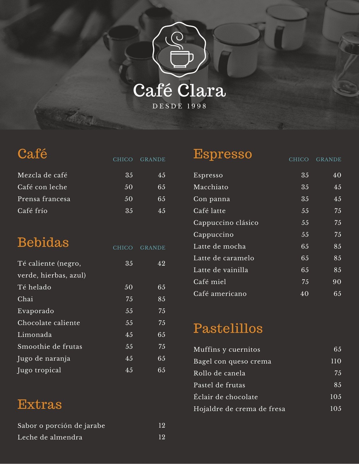 Descobrir 44+ imagem menu de una cafeteria mexicana