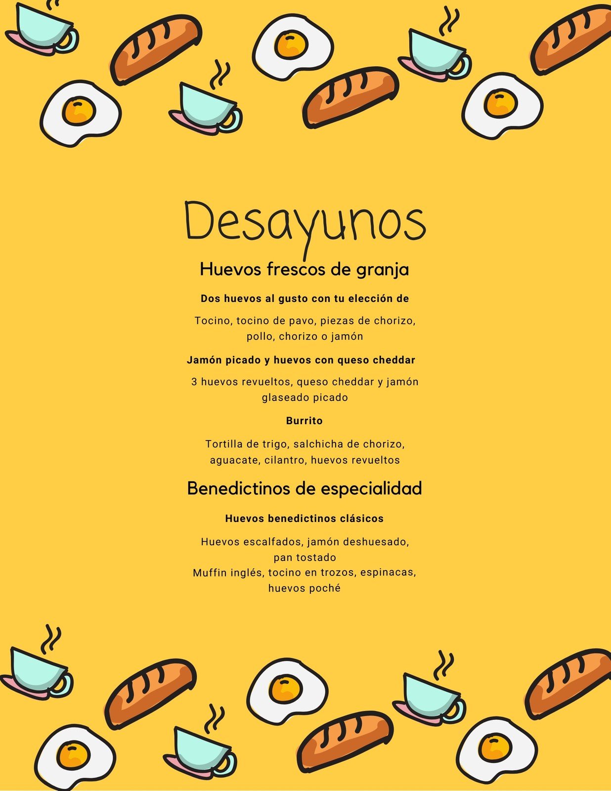 Plantillas para menús de desayuno personalizables | Canva