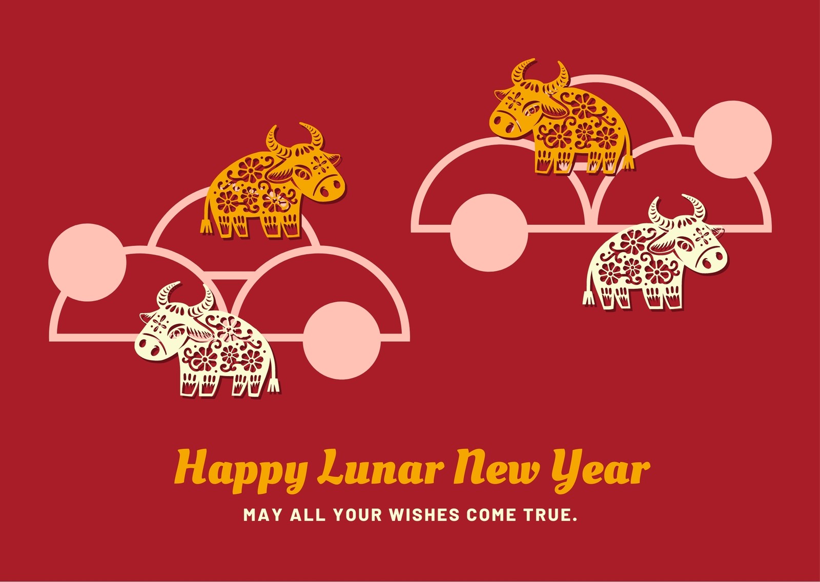 Red and Cream Ox Illustration Lunar New Year Card Templates by Canva