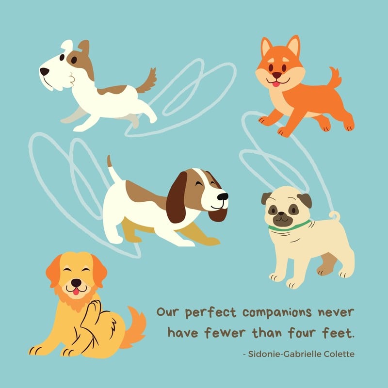 Teal Dog Illustration Quote Love Your Pet Day Instagram Post