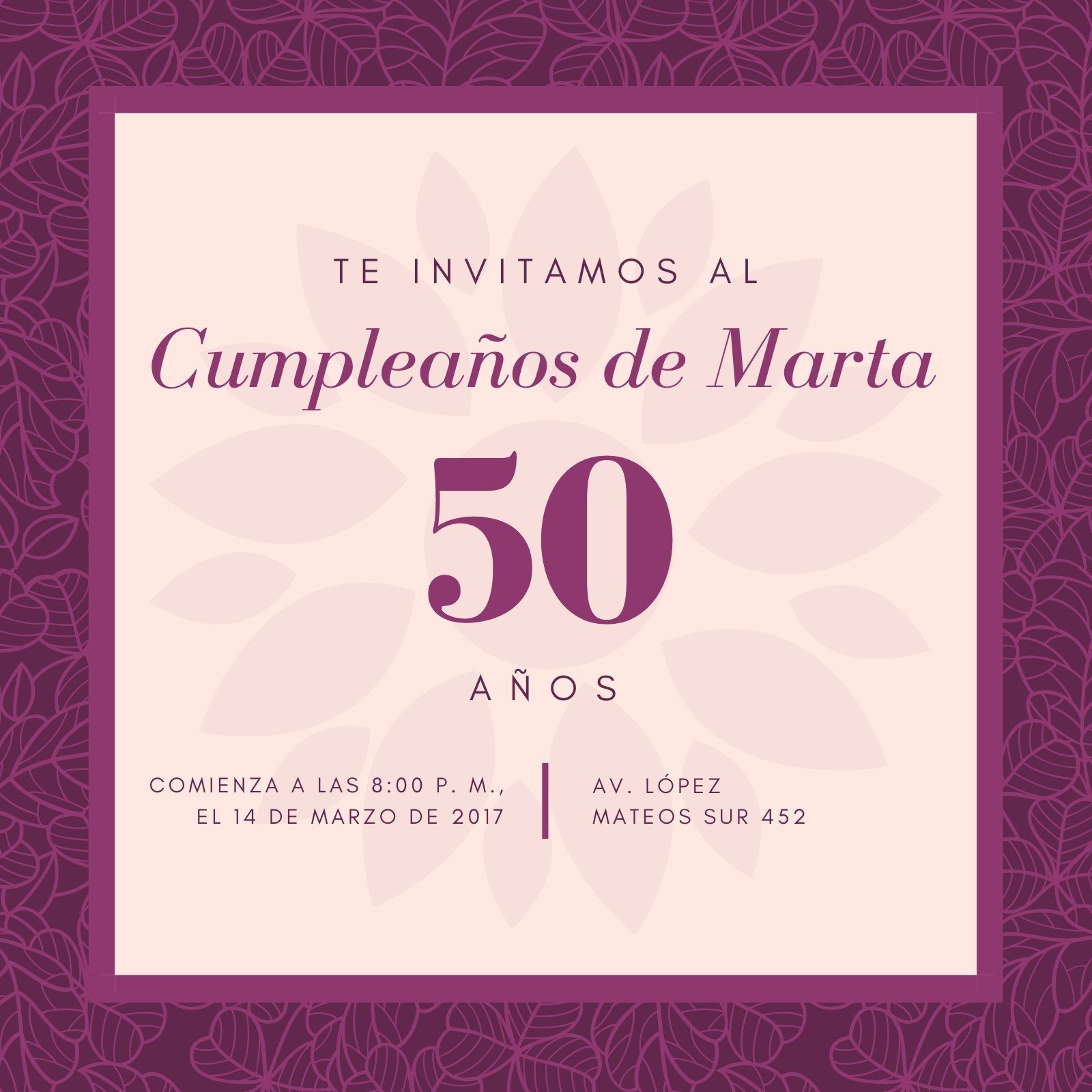 Plantillas de invitaciones para cumpleaños de 50 años gratuitas, 50 años 
