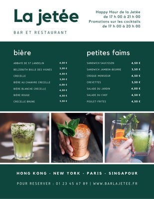 Modeles De Menus Pour Un Bar Design Tendance Gratuit Canva