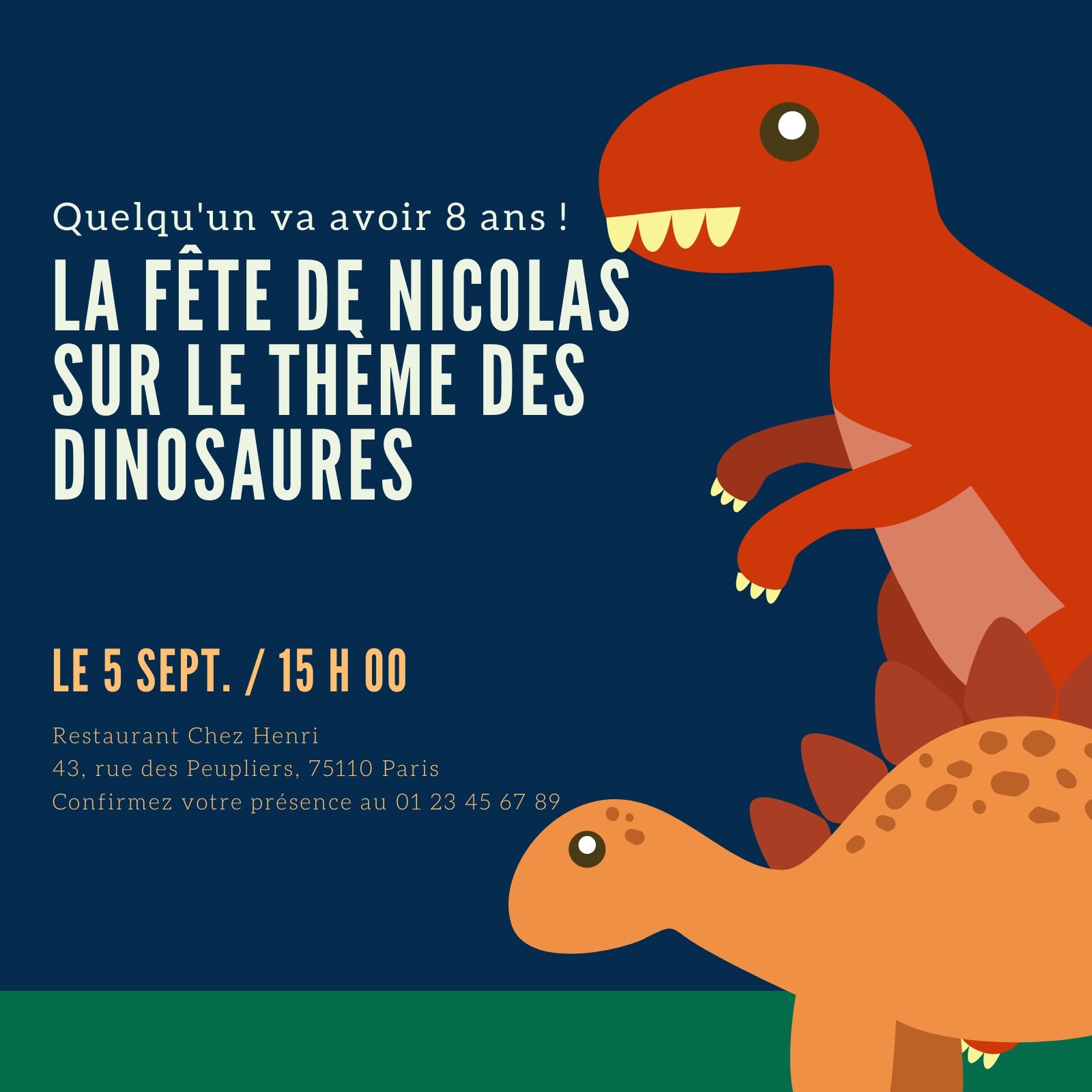 Carte invitation anniversaire Les petits dinosaures