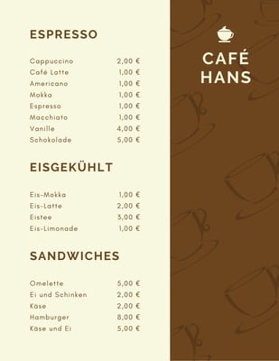 Kostenlose Vorlagen für Café-Speisekarten | Canva