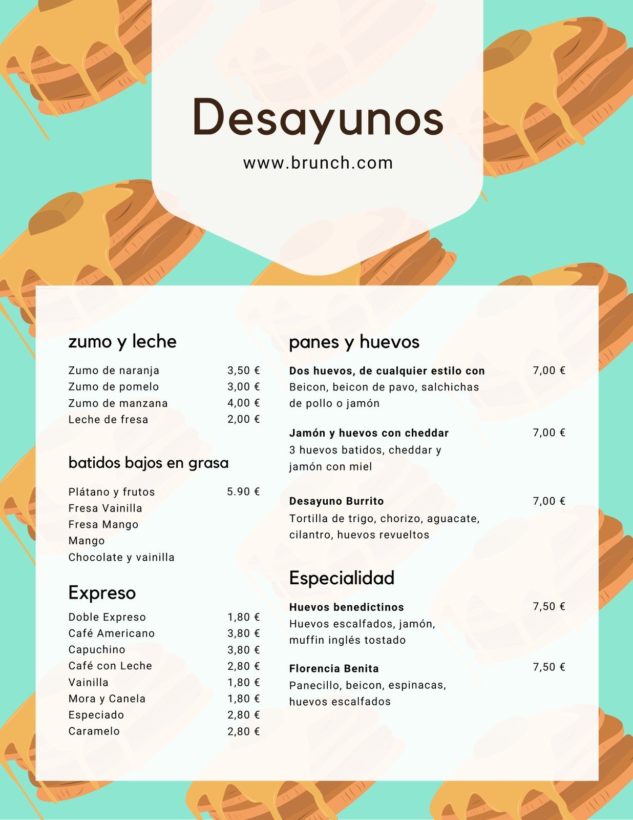 Plantillas de Menús de desayuno editables online | Canva