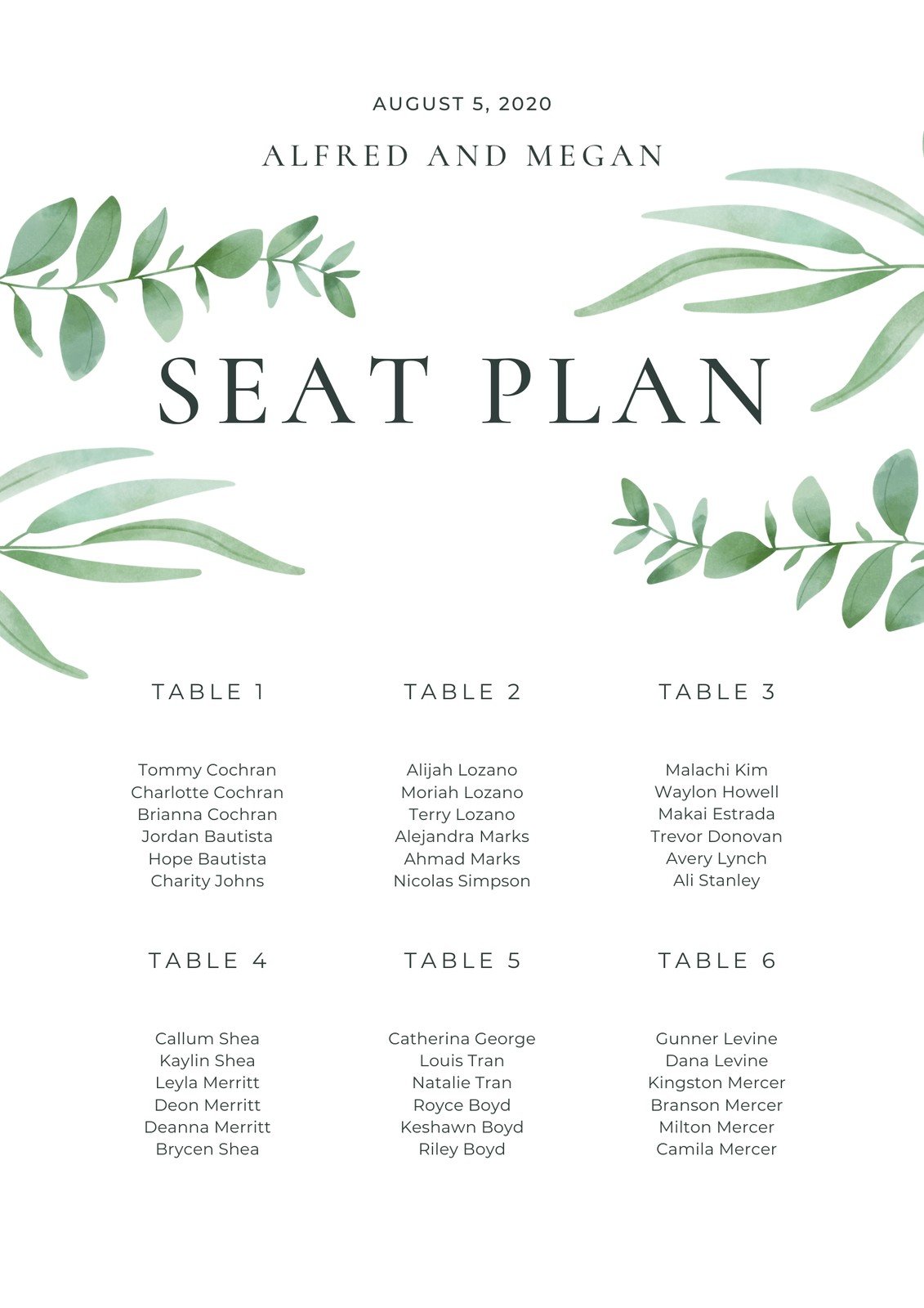 Free custom printable wedding seating chart templates  Canva In Wedding Seating Chart Template Word