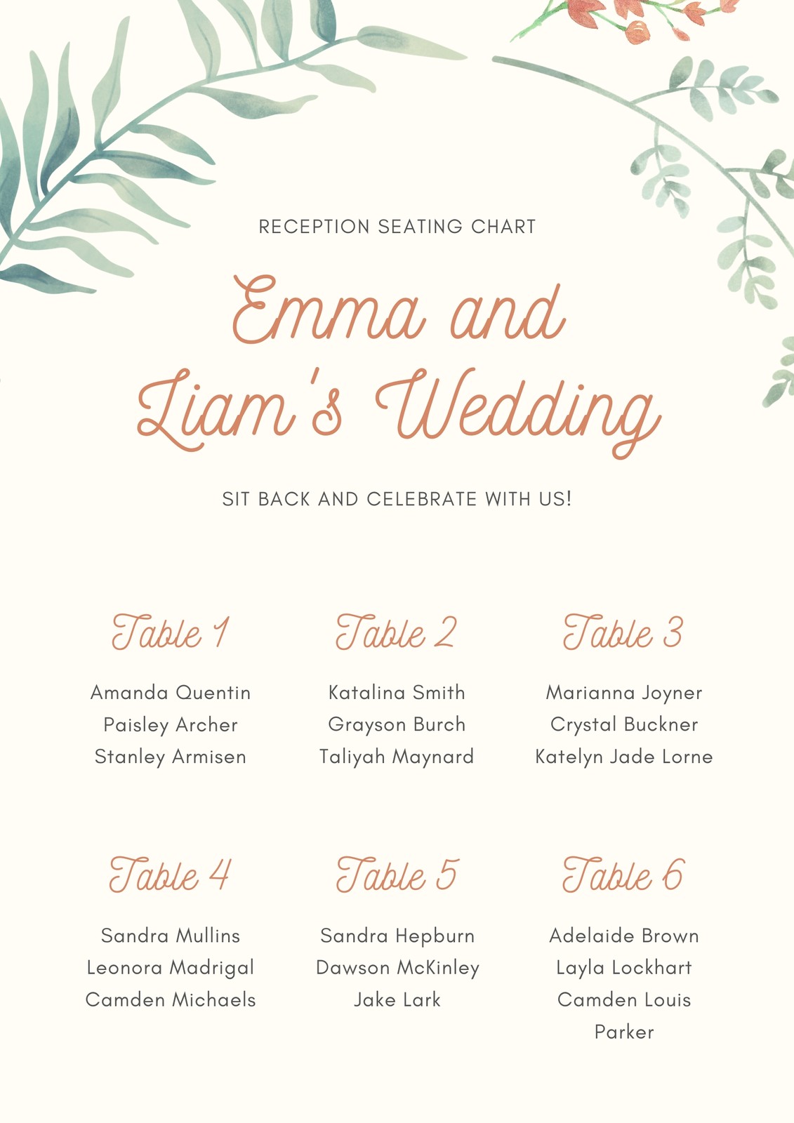 Free Custom Printable Wedding Seating Chart Templates Canva