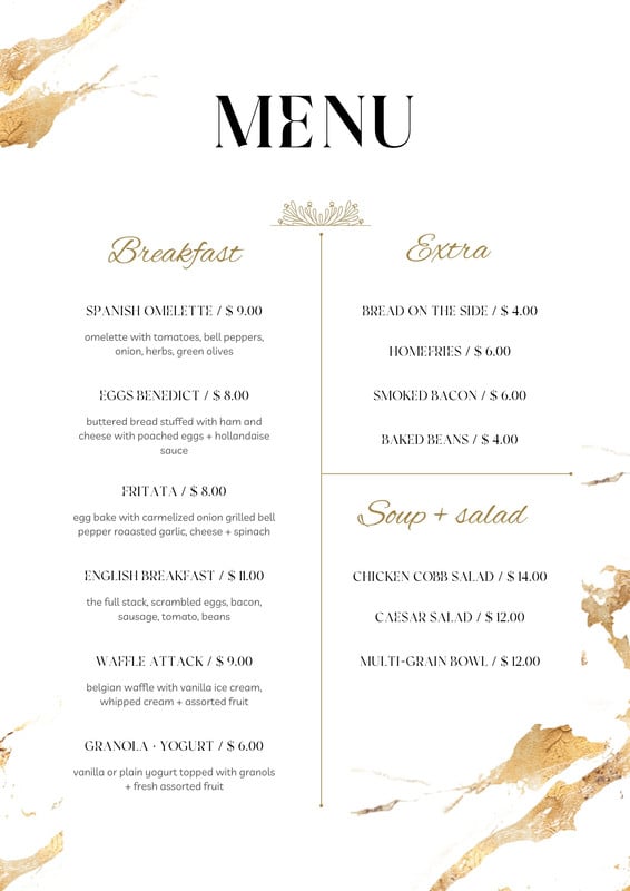 Free, custom printable breakfast menu templates | Canva