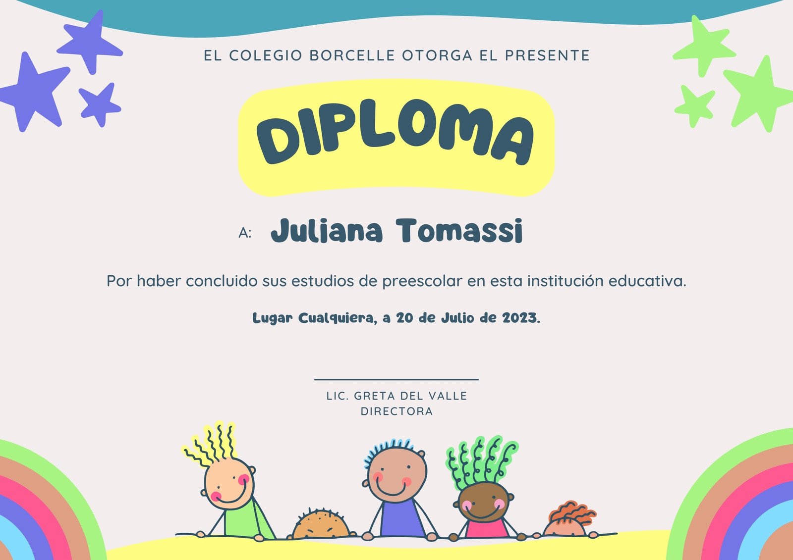Certificado Diploma preescolar infantil multicolor