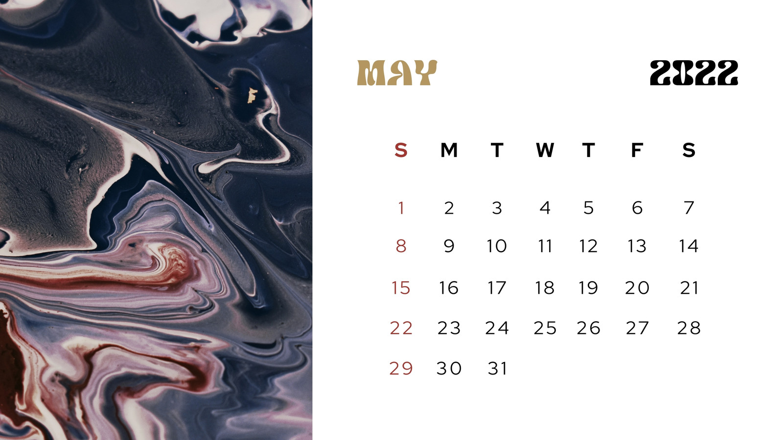 White Minimalist Numberic May Calendar