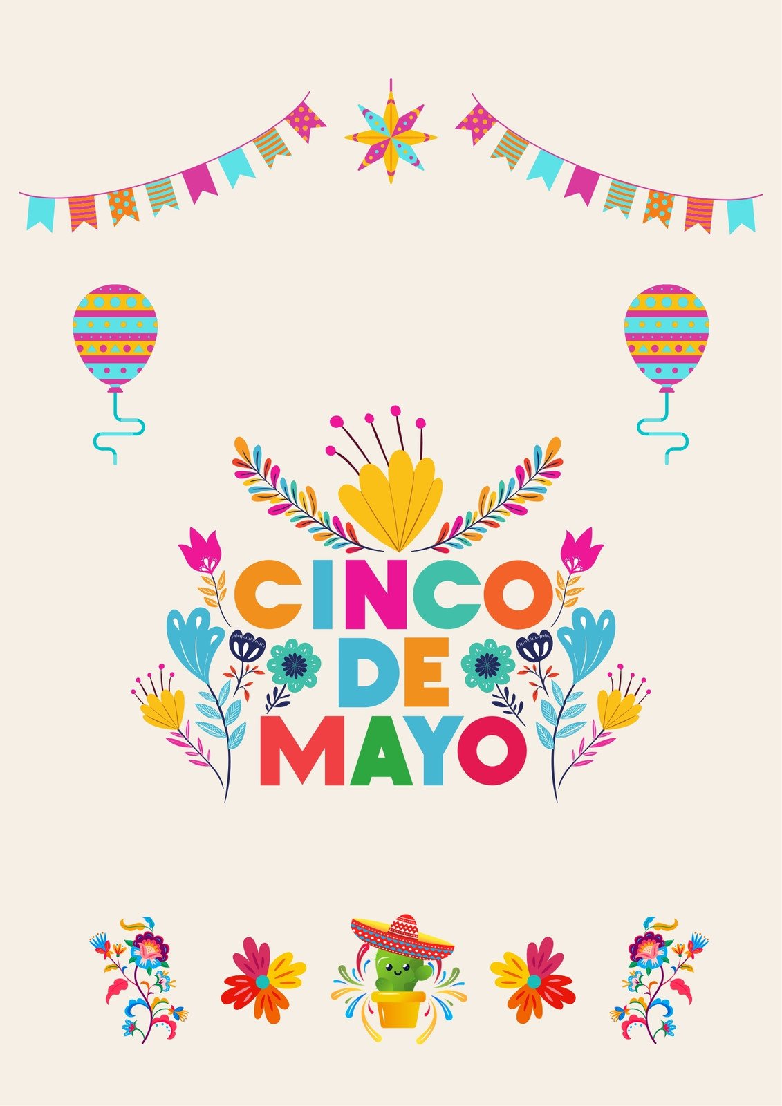 Beige Colorful Cinco de Mayo Poster