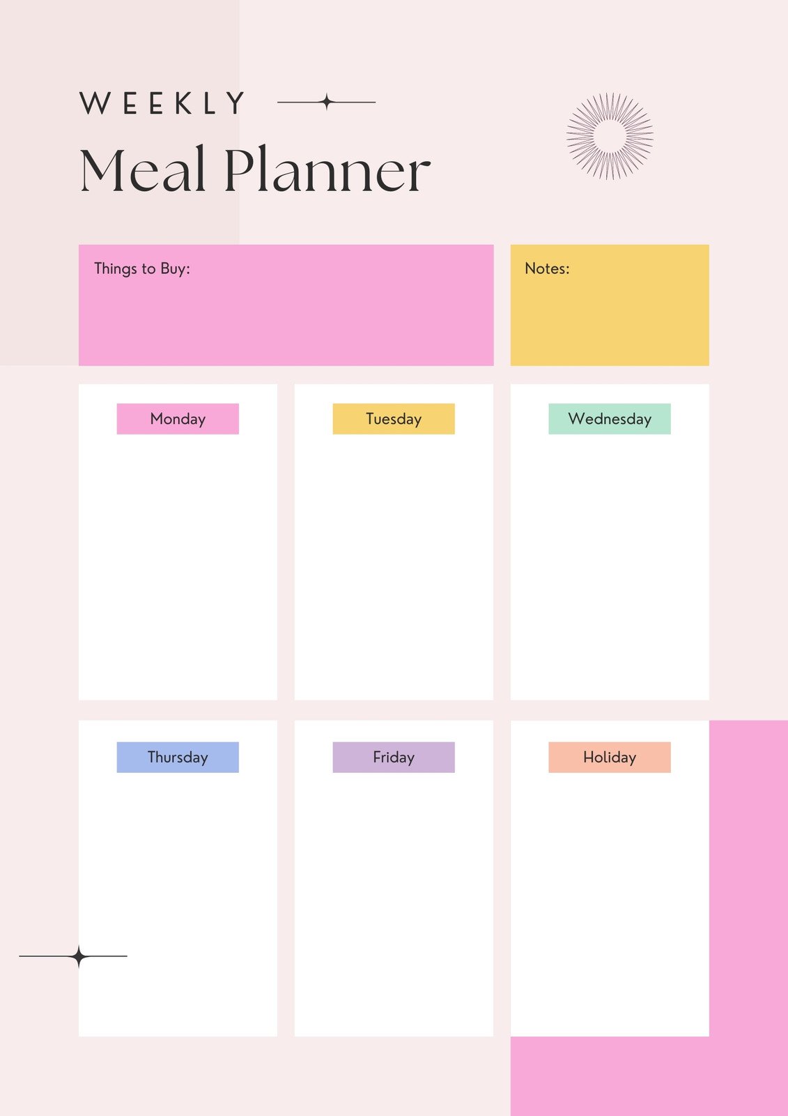 Free, customizable meal planner menu templates