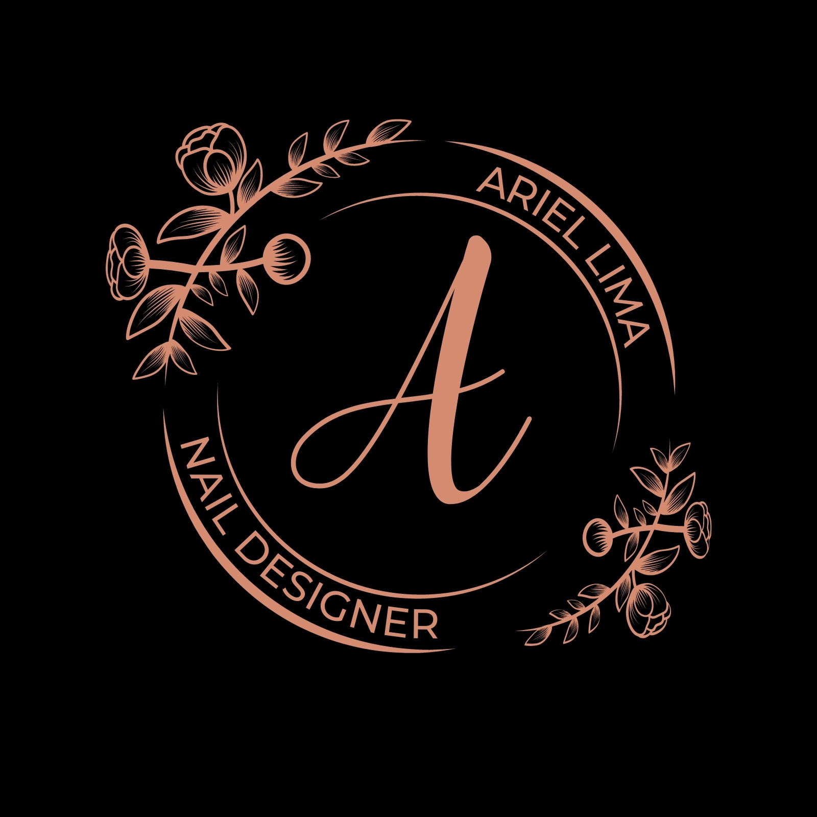 Logotipo Circular Floral Monograma Elegante Rosa Gold