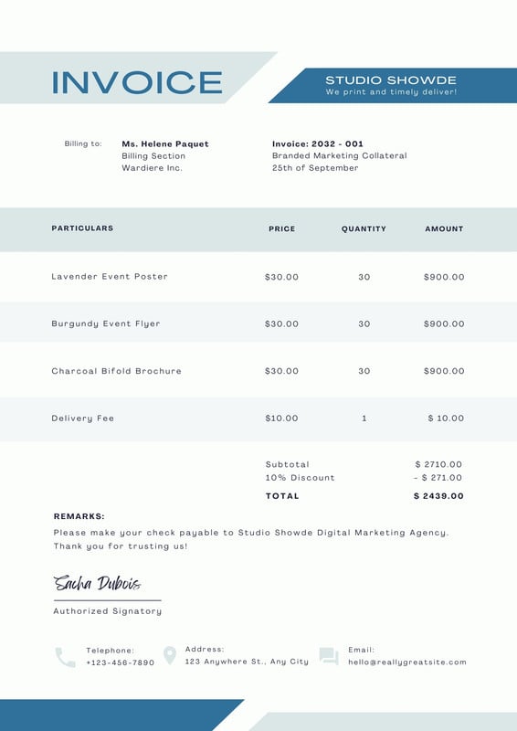 Free contractor invoice templates to edit and print | Canva