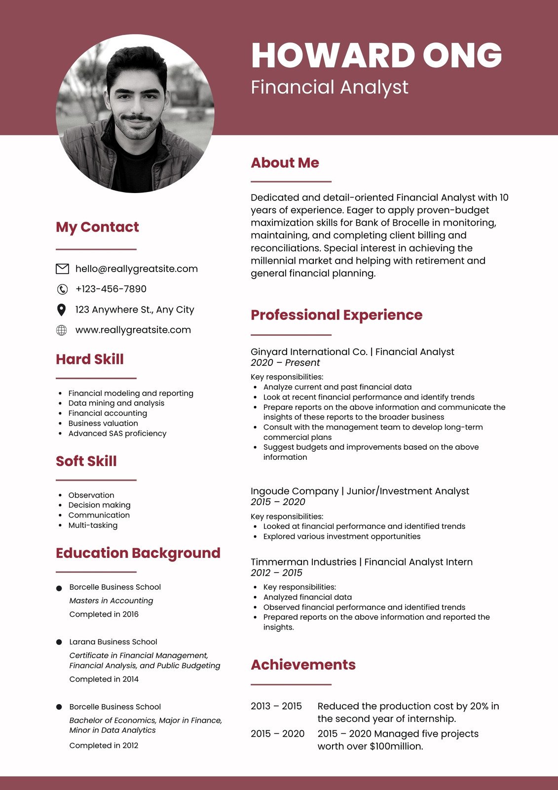 Pink Simple Profile Resume