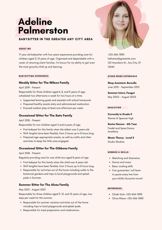 Free to edit and print babysitter resume templates | Canva