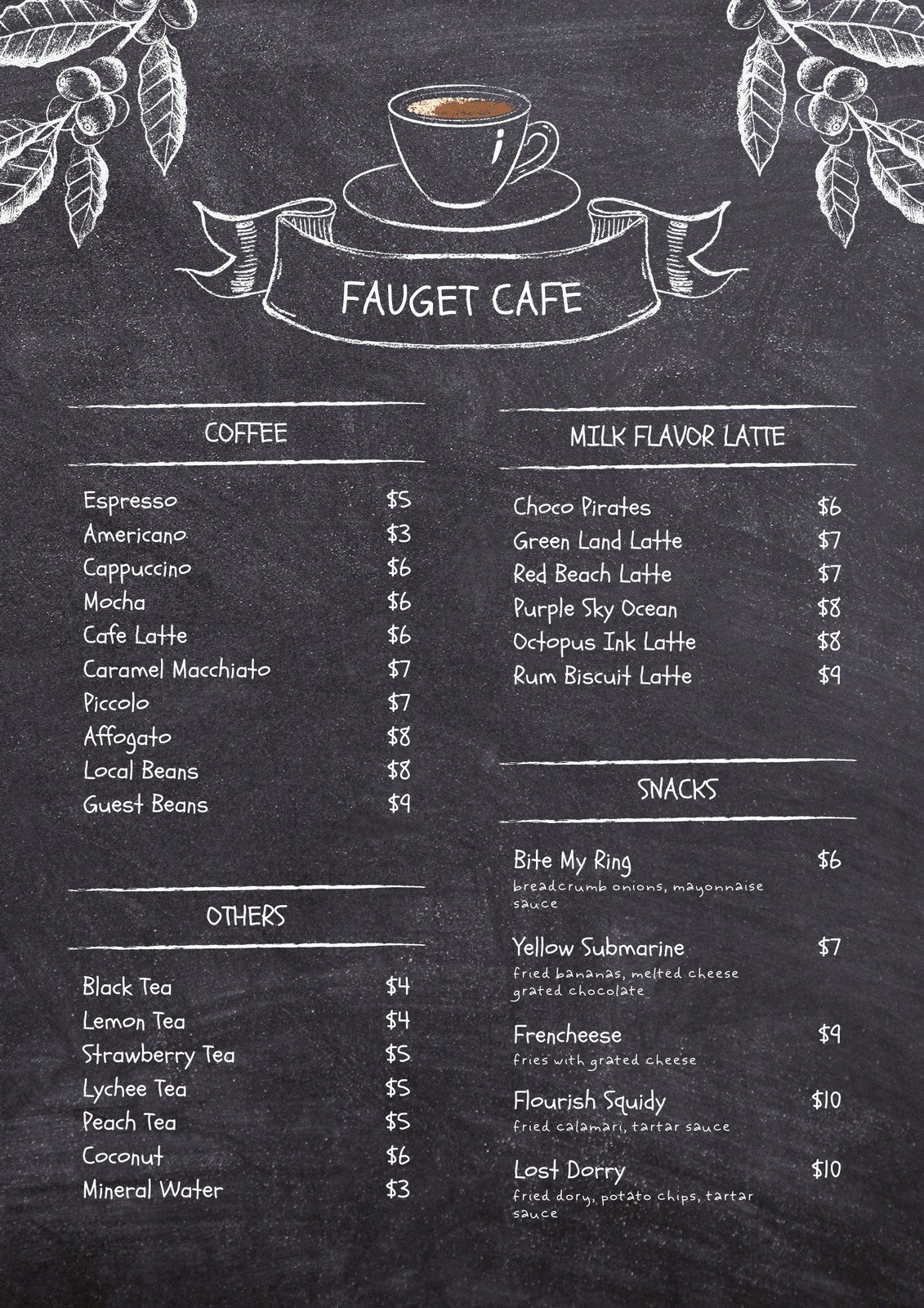 cute cafe menu items